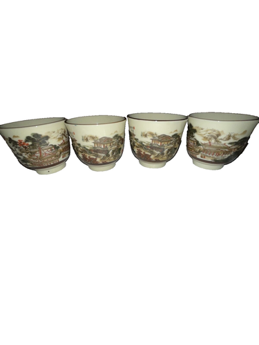 Juego de té oriental bandeja para servir olla de té 4 tazas de té nunca usadas porcelana vintage - Imagen 17 de 18
