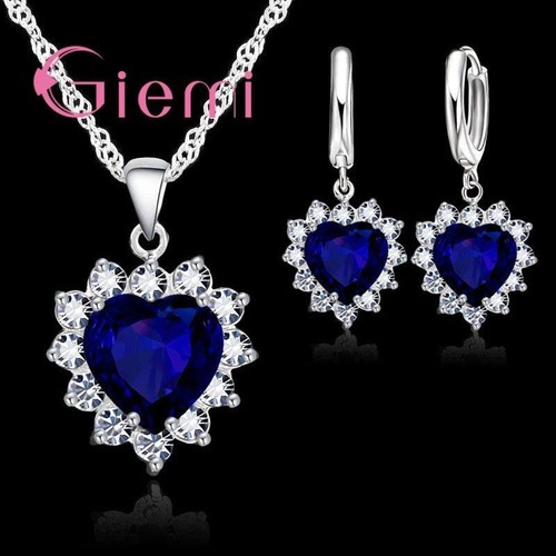 Orecchini Collana Ciondolo Cuore - Argento Sterling 925 Lucido Set Gioielli Moda - Foto 14 di 26
