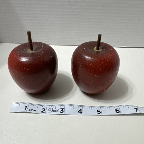 2 Solid Wooden Apples Red Lifelike Artificial Home Decor Primitive - Picture 10 of 10