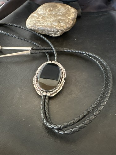 Mens Black Onyx Navajo Sterling Silver Bolo Tie 18663 - Picture 14 of 14