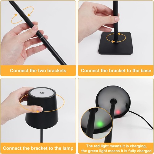 EXTRASTAR Lámpara de Mesa Recargable, Lámpara Inalámbrica 3 Colores Regulable, Metal Touch B - Imagen 3 de 7