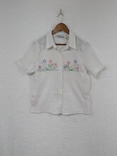 Alfred Dunner Petites Women's Blouse Button Up Embroidered Flowers Textured 16P