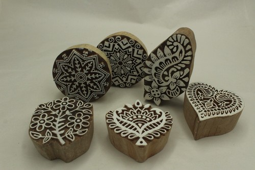 6er Set Holzdruck Stempel Stoffdruck Mehndi Ton Spielzeug - Bild 27 von 28