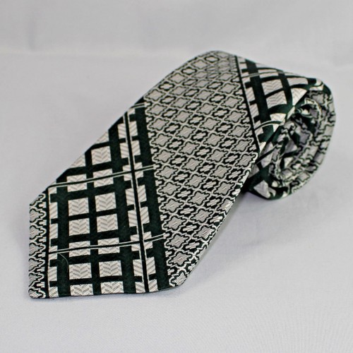 Corbata de poliéster abstracto verde y gris Kings Lynn - Imagen 7 de 7