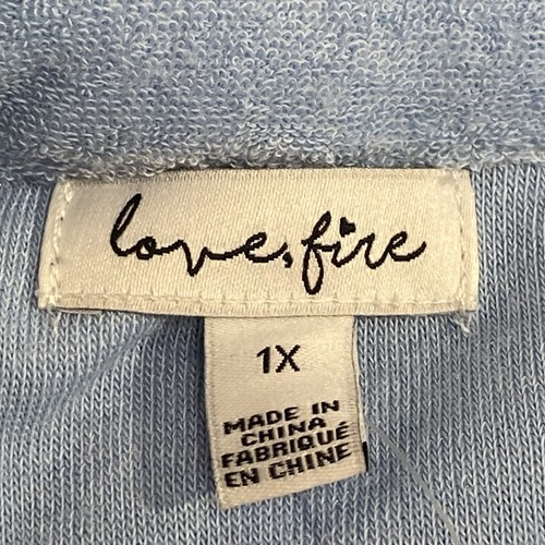 NWT Love, Fire Terry Cloth Light Blue Stretch Women's Polo Shirt - Size 1X - Picture 6 of 9