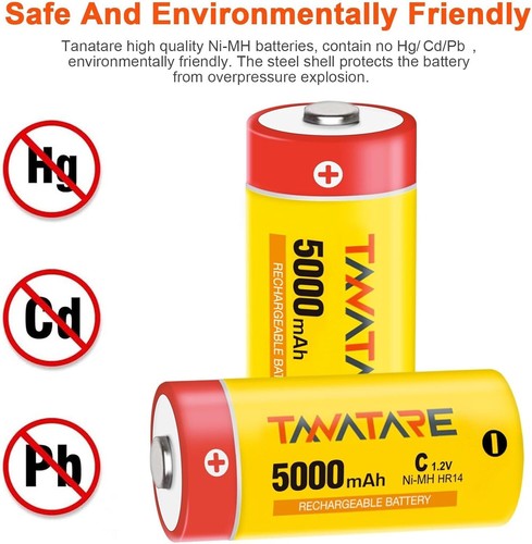 8 Pack C Rechargeable Batteries 5000mAh High Capacity 1.2V NiMH C Size Batteries - Picture 5 of 7