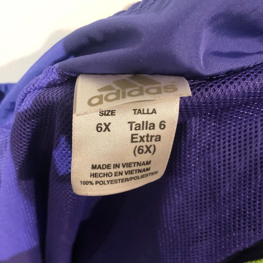 0658 neon light blouson パープル紫 ブルゾン Adidas Peplum Windbreaker Purple Neon Green Size 6X Kids