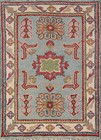 Vibrant Color Geometric Handmade Kazak Pakistani Small Rug Blue/ Ivory 2x3 ft