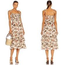 Ulla Johnson Loraine Floral Midi Dress Cream Tiered Silk Blend Size 6