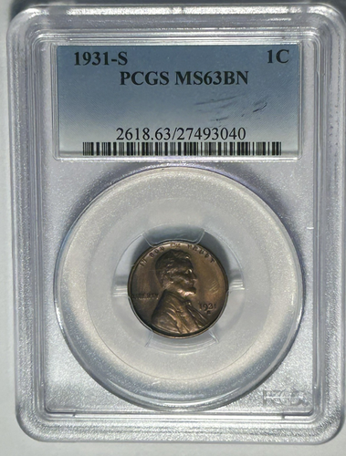 1931 S LINCOLN CENT PCGS MS 63 BN - Picture 1 of 4