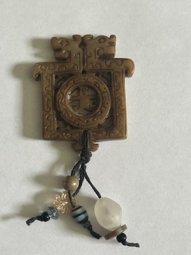 Colgante Medallón Antiguo Jade Dragón Foo Perro Tallado De Colección - Imagen 2 de 7