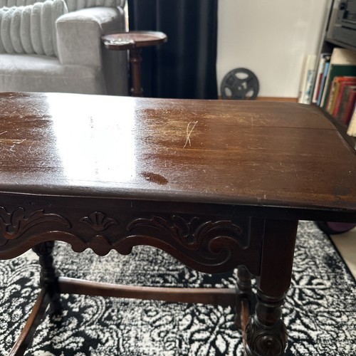 Antique Early 1900s Edwardian Carved Walnut Parlor Side Table W/Drawer And Well - Picture 13 of 13