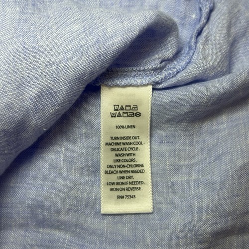 ISAAC MIZRAHI 100% Linen Blouse Popover Top Beachy Blue Women’s large Side Tie - Picture 7 of 8
