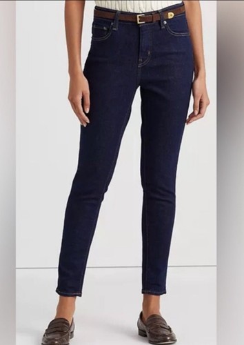 Pantalones de mezclilla para mujer Lauren Ralph Lauren talla 10 clásicos ajustados azules curvilíneos nuevos con etiquetas - Imagen 2 de 7