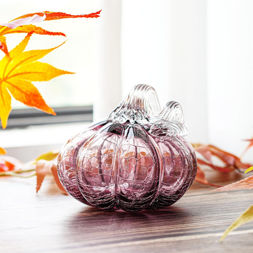 Estatuilla de calabaza púrpura de vidrio soplado a mano de 5" coleccionable otoño decoración de Halloween - Imagen 4 de 9