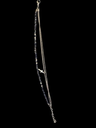 Cavigliera bracciale croce catena perline tono blu e argento tre fili Z2 - Foto 2 di 5