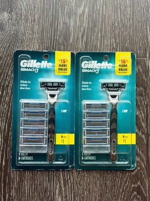 Pack of 2 Gillette Mach 3 -  2 Razor Handles and 12 Refills Cartridges BRAND NEW