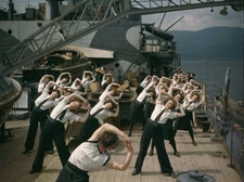 WWII Wrens doing physical training exercises board Submarine depot- 1943 Photo