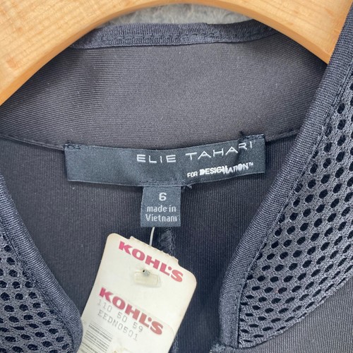 Vestido Elie Tahari para mujer 6 negro calce y acampanado cremallera frontal mandarina cuello falso nuevo con etiquetas - Imagen 5 de 11