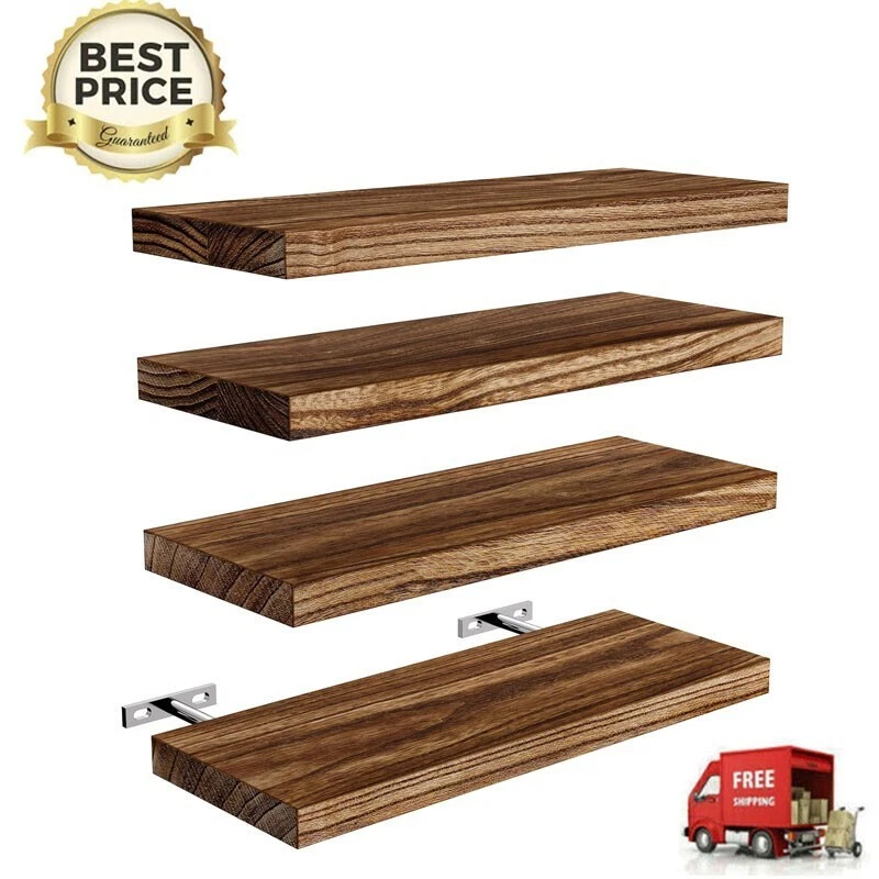 Floating Shelves Wood Wall Shelves for Bathroom Living Room Bedroom Set of 4 US