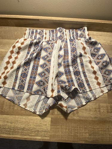 Womens Size Small Shorts Blue Gold White Dress Comfortable - Picture 2 of 3