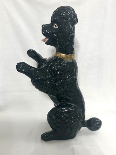 Vtg Poodle Ceramic Figurine Black With Golden Collar 14” Signed Studio Pottery - Bild 6 von 12