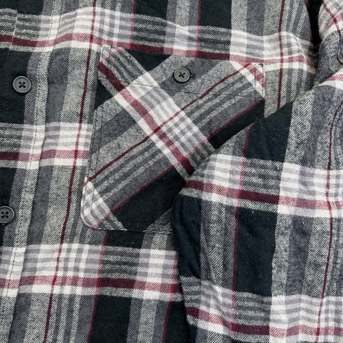 NEW Flannel Button Down Shirt Mens 2XL XXL Gray Black Plaid Long Sleeve Pocket  - Picture 4 of 13