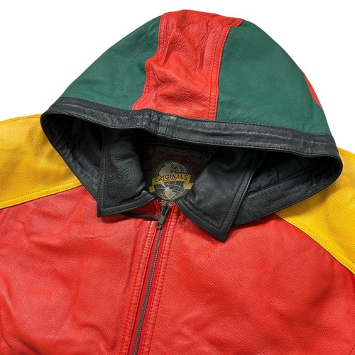 VTG 8 BALL LEATHER JACKET HOODED HARAJUKU MOTHER RASTA SIZE L - Picture 4 of 17