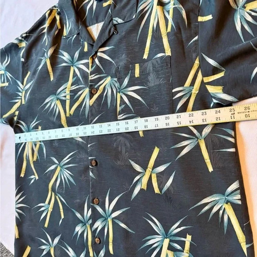Tommy Bahama Gray and Yellow Palm Print Shirt 100% Silk Mens Size XL - Picture 4 of 7