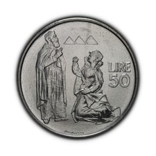 SAN MARINO. 1972, 50 Lire - Maternity, Female Kneeling, St. Marinus, Towers 6