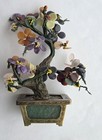 New ListingAntique Chinese Jade Agate Carved Flower Bonsai Tree Jadeite 8" Tall Brass Pot