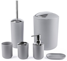 6-Piece Bathroom Accessory Set - Gray  Toothbrush, Soap, Trash Can  More