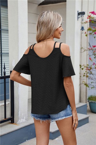 NEU Damen Sommer Cold Shoulder Tops Urlaub Damen Träger hohl lässig Bluse - Bild 5 von 28