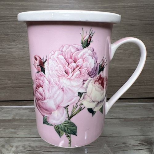 Kent Pottery England Coffee Mug / Tea Cup with Lid Pink Roses Beautiful! Lovely! - Picture 2 of 13