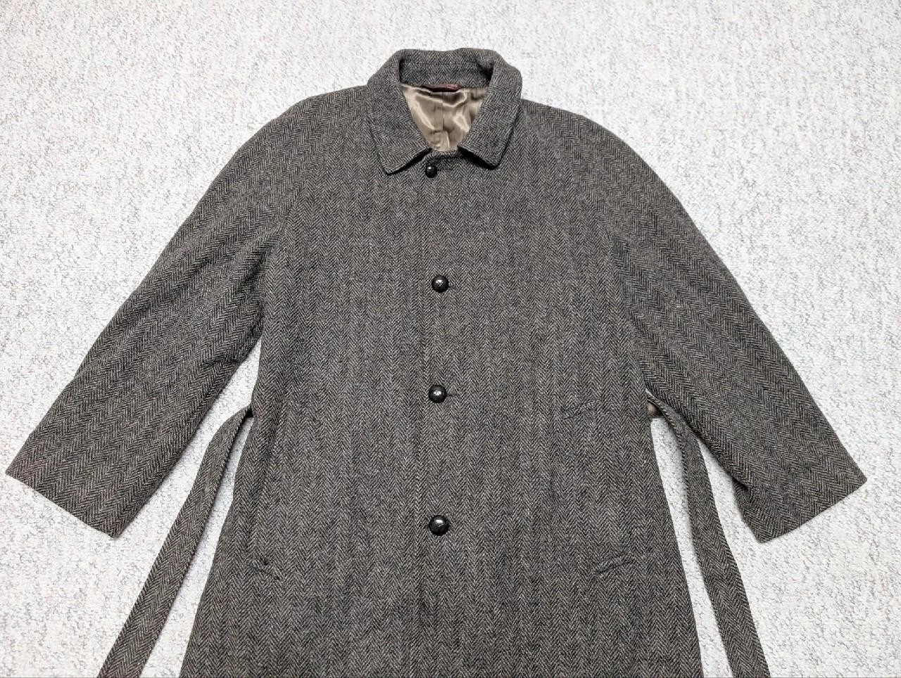 vintage USA made NORDSTROM herringbone TWEED overcoat 44L brown BELTED wool image 9