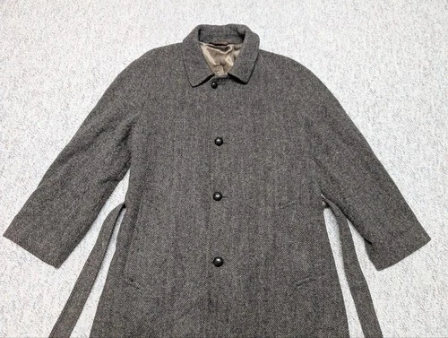 vintage USA made NORDSTROM herringbone TWEED overcoat 44L brown BELTED wool image 9