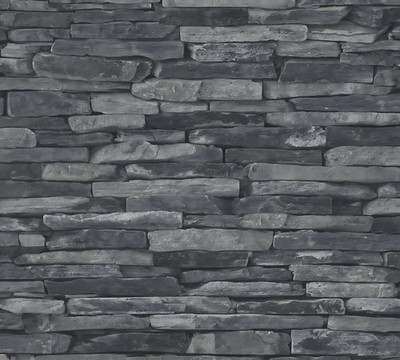 Profhome 914224-GU Stein Kacheln Tapete Steinoptik matt grau schwarz 5,33 m2