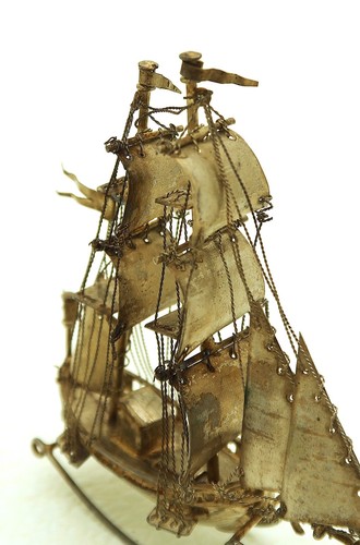 Dutch Solid Silver  Figural Miniature toy Rocking Masted Ship w Full Hallmarks - Picture 8 of 10