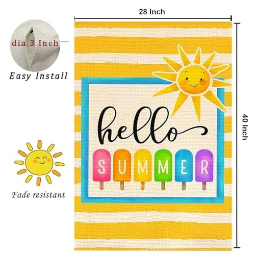 Hello Summer Garden Flag 28x40 Inch Double Sided for Outside, House Size-28x40 - Picture 6 of 8