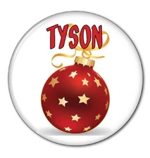 CHRISTMAS BALL BUTTON PERSONALIZED STOCKINGS OR GIFTS PIN BACK  3"