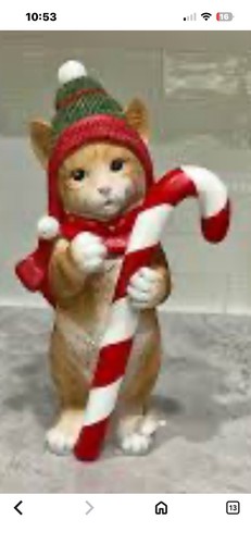 Weihnachten Kätzchen Katze Figur hält Zuckerstange Figur Humane Society 13,5" NEU - Bild 1 von 5