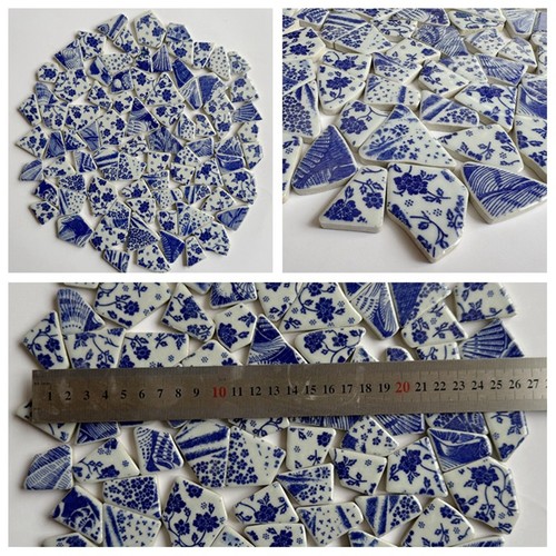 Blue and White Ceramic Mosaic Fragments Pool Fish Pond Bathroom Wall Tiles - Picture 14 of 31