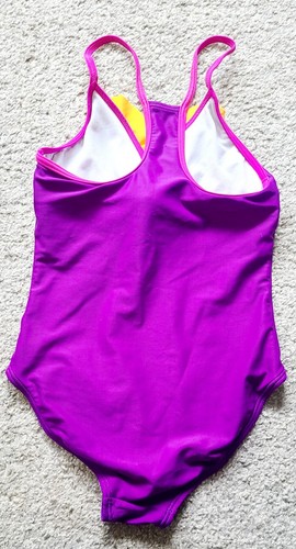 Girls Purple Speedo 1 Piece Swimsuit Yellow Ruffles Size 10 - Picture 4 of 9