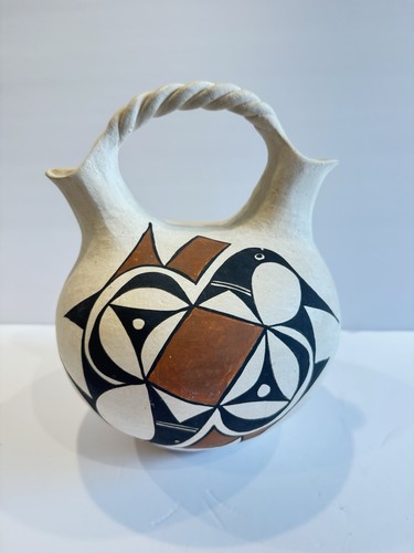 Jarrón de boda vintage Acoma F Waconda b 1934 diseño águila pájaro mango retorcido 9" - Imagen 20 de 22