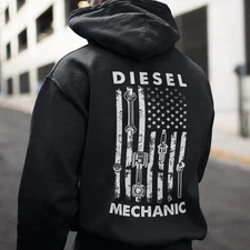 Diesel Mechanic Hoodie : American Flag Car Enthusiast Gift