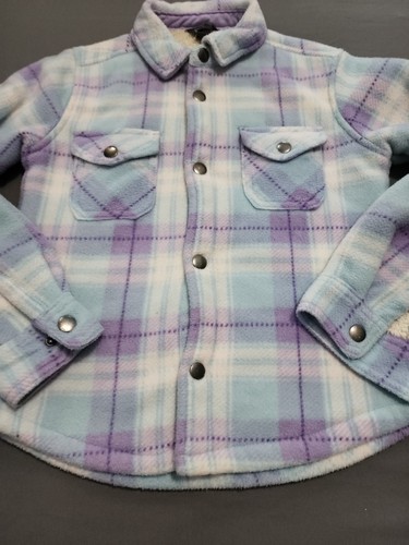 Eddie Bauer Jacket Girls 7/8 Pink Sherpa Lined Snap Button Fleece - Picture 2 of 5