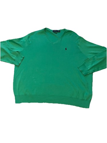 Polo Ralph Lauren Sweater Mens 3XB Green V-Neck Pima Cotton Embroidered Pony