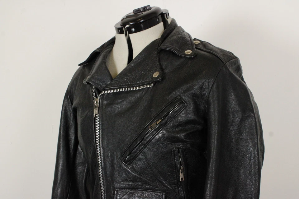 Excelled Leather Biker Jacket Men 36 UK S Made in USA Asymmetrical Moto Perfecto - Image 2 of 4