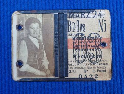 1924 original antike MONATSKARTE STRAßENBAHN BERLIN v. BVG Blech-gerahmt D.R.G.M
