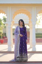 Indian Style Star Georgette Purple Gown With Dupatta For Wedding  Reception
